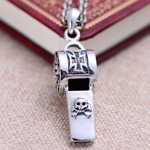 Men's Sterling Silver Skull Whistle Necklace