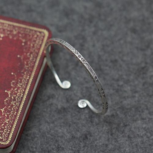 Sterling Silver Square Cuff Bracelet with Helix Ends