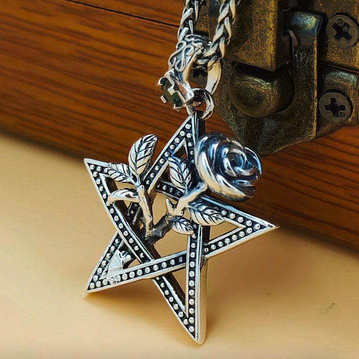 Sterling Silver Star and Rose Necklace