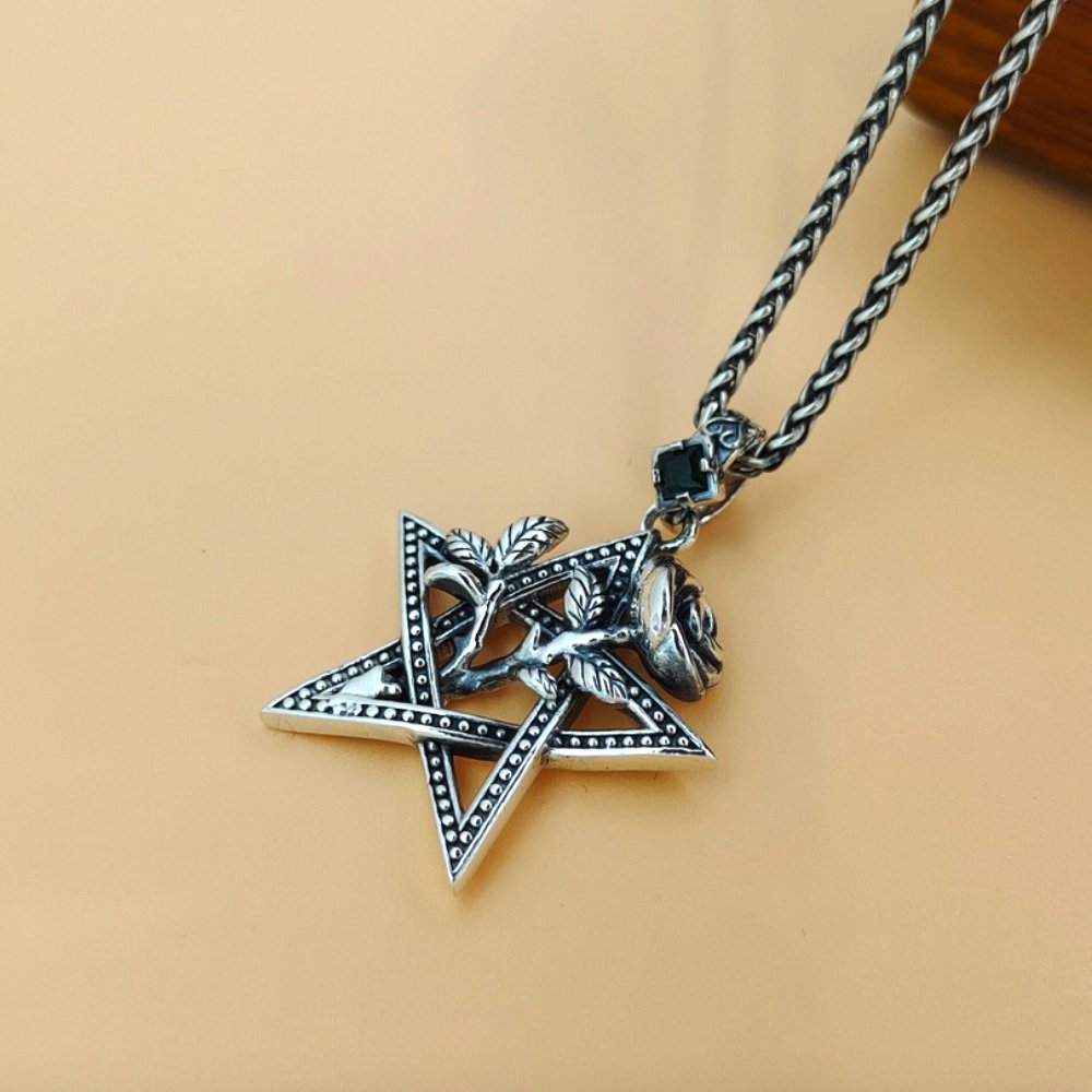 Sterling Silver Star and Rose Necklace