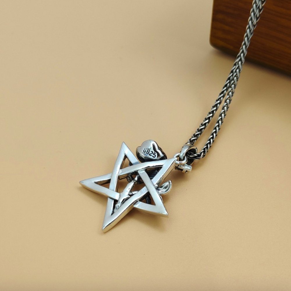 Sterling Silver Star and Rose Necklace