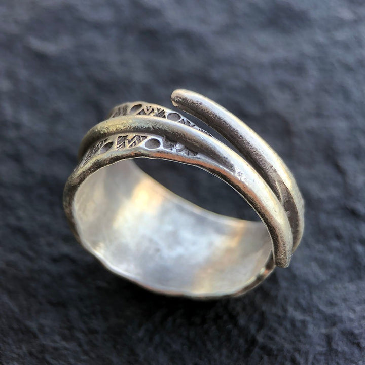 Sterling Silver Triangle Pattern Wrap Ring