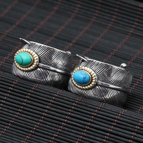 Men's Sterling Silver Turquoise Feather Wide Ring