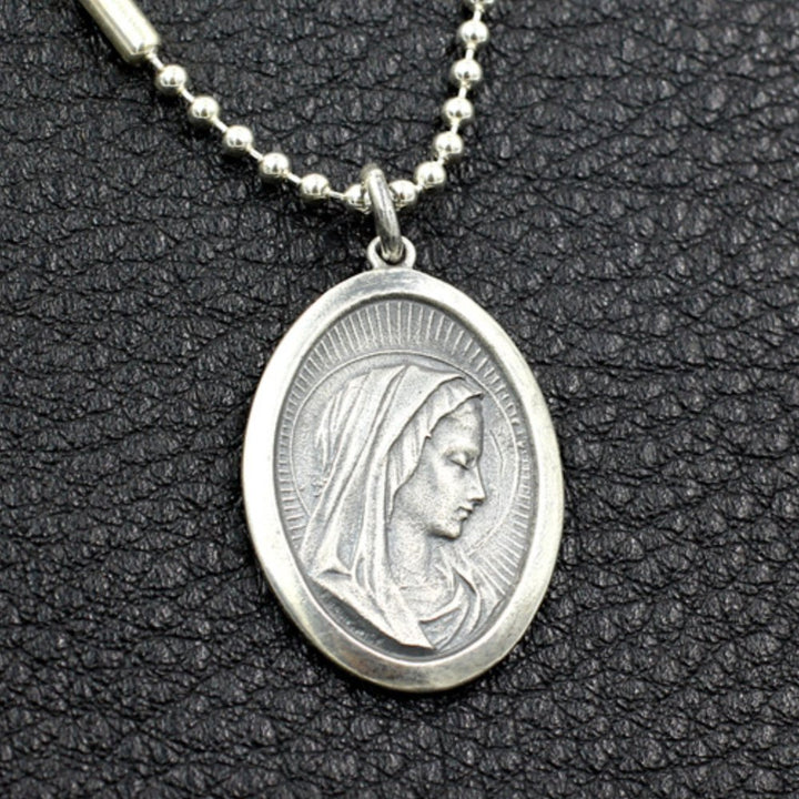 Sterling Silver Virgin Mary Tag Necklace