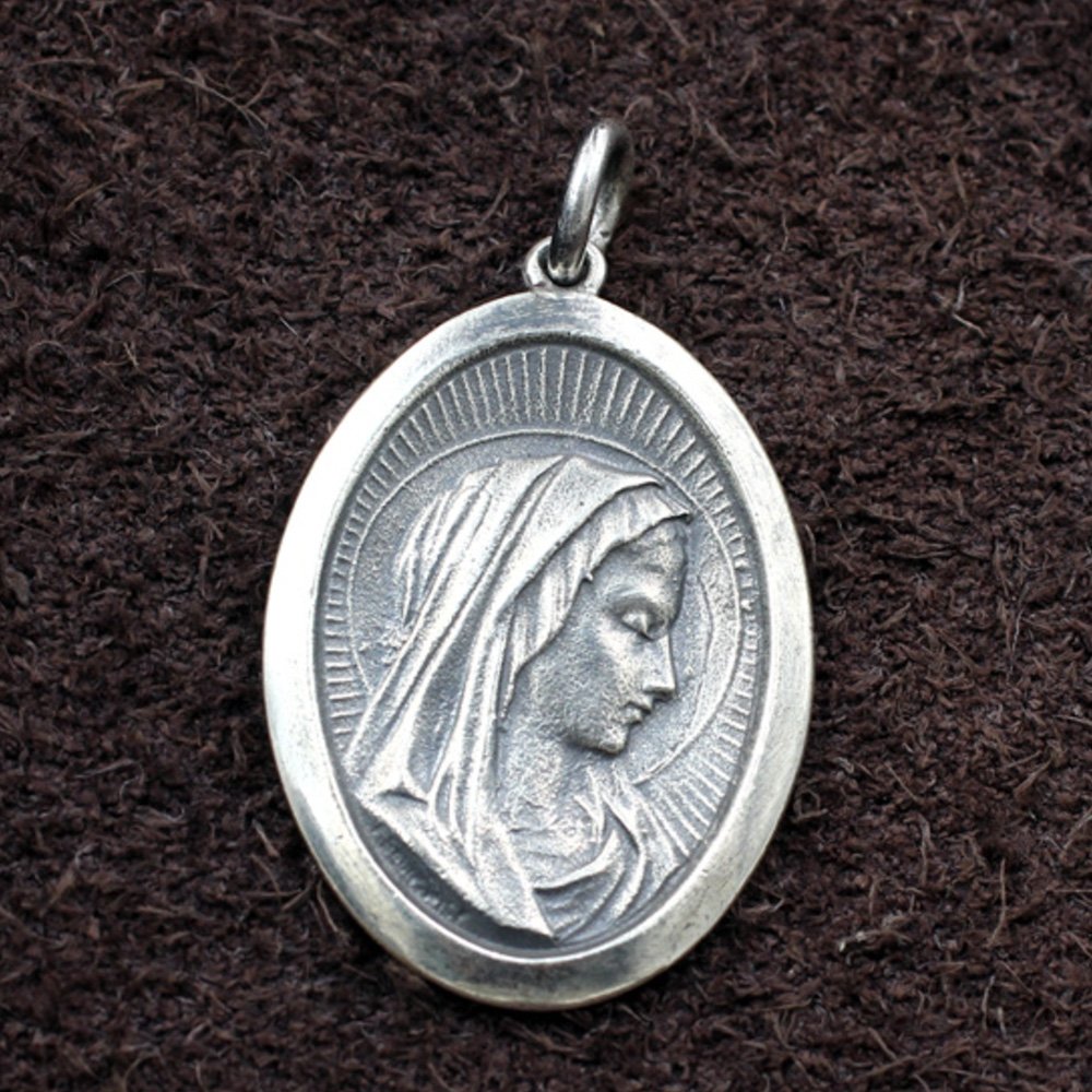 Sterling Silver Virgin Mary Tag Necklace