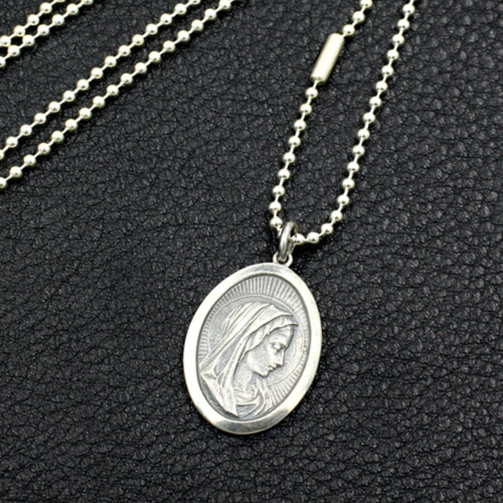 Sterling Silver Virgin Mary Tag Necklace