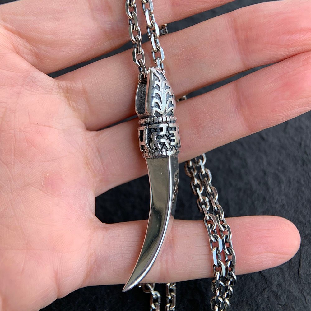 Men's Sterling Silver Wolf Tooth Pendant Necklace