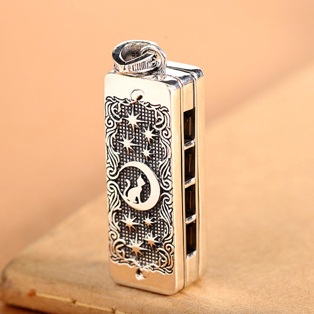 Sterling Silver Harmonica Pendant Necklace