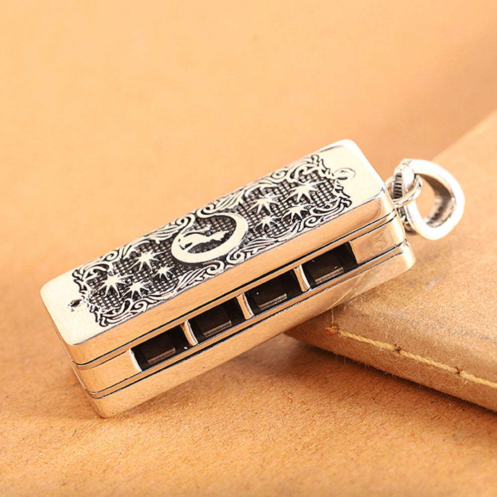 Sterling Silver Harmonica Pendant Necklace