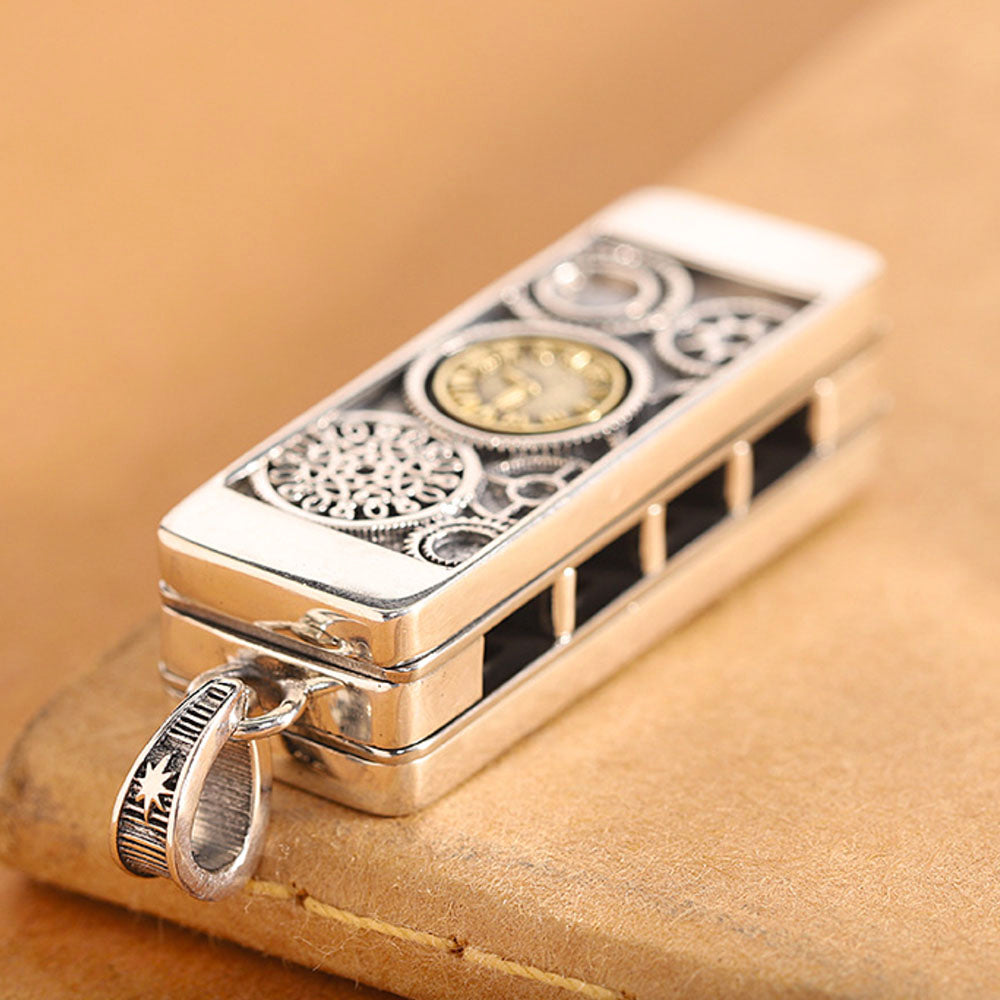 Sterling Silver Harmonica Pendant Necklace