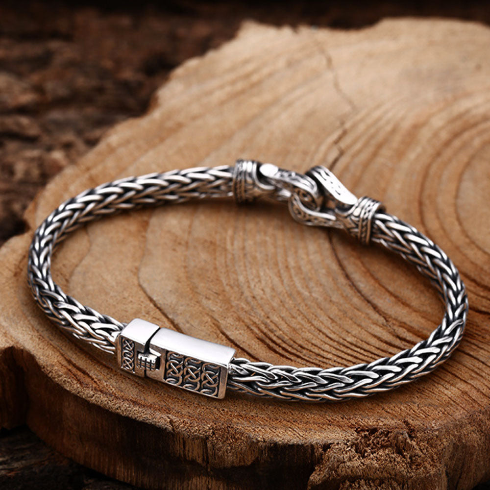 Sterling Silver Horseshoe Knot Braided Bracelet for Men