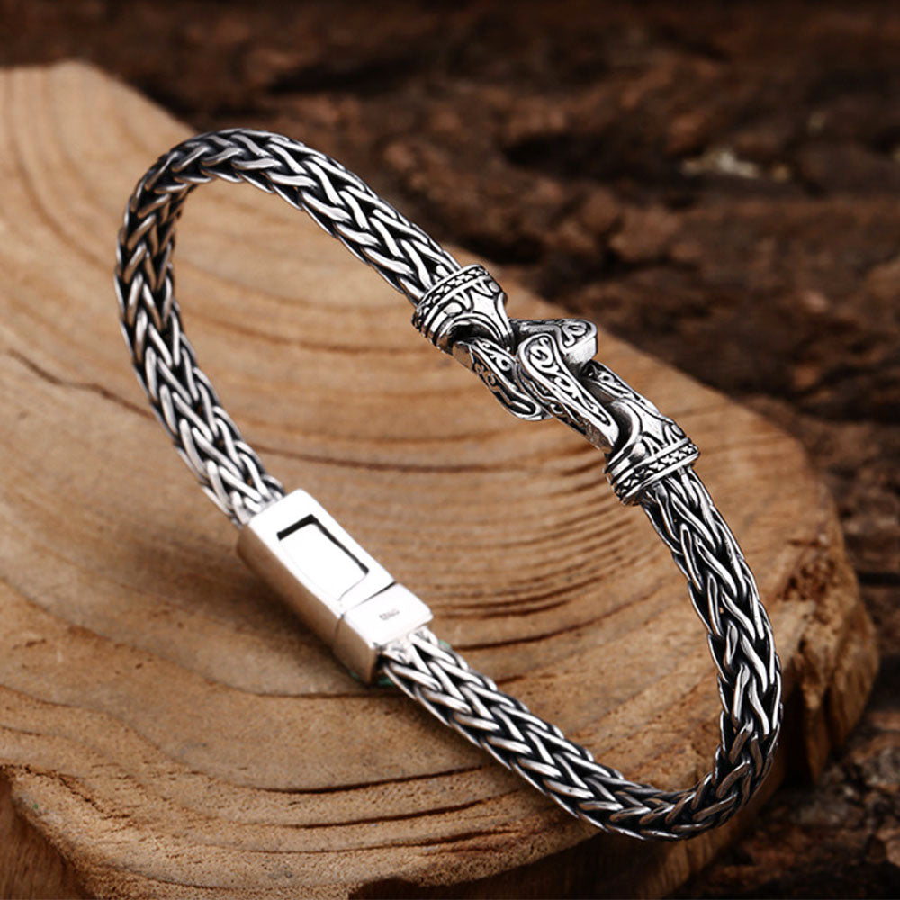 Sterling Silver Horseshoe Knot Braided Bracelet for Men