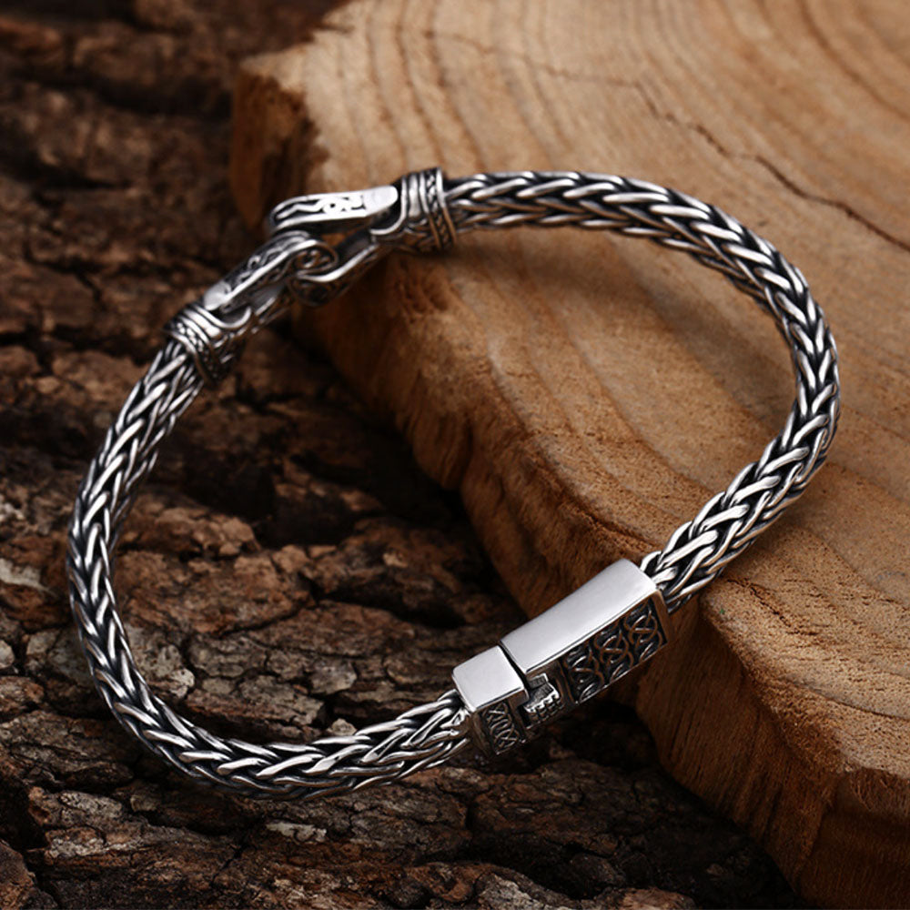 Sterling Silver Horseshoe Knot Braided Bracelet for Men