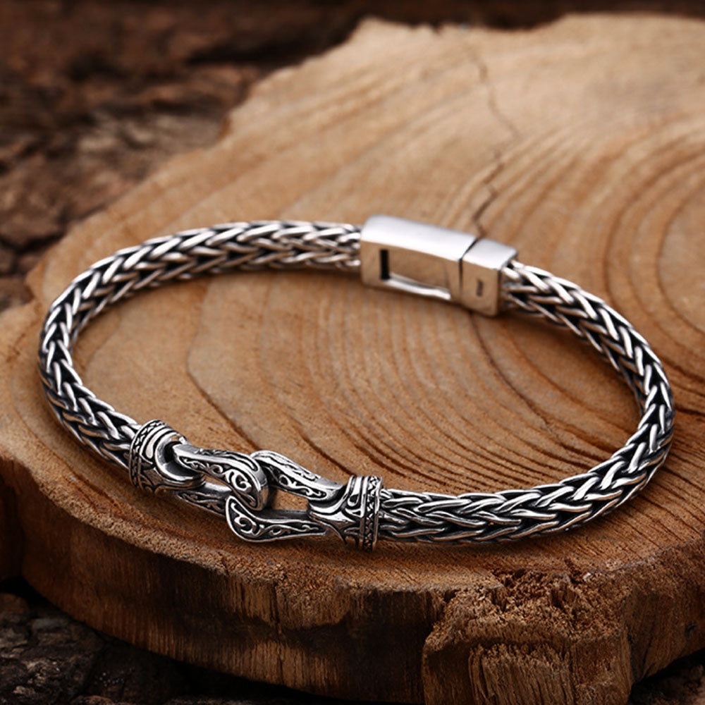 Sterling Silver Horseshoe Knot Braided Bracelet for Men