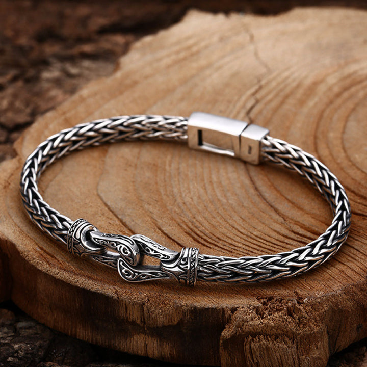 Sterling Silver Horseshoe Knot Braided Bracelet for Men