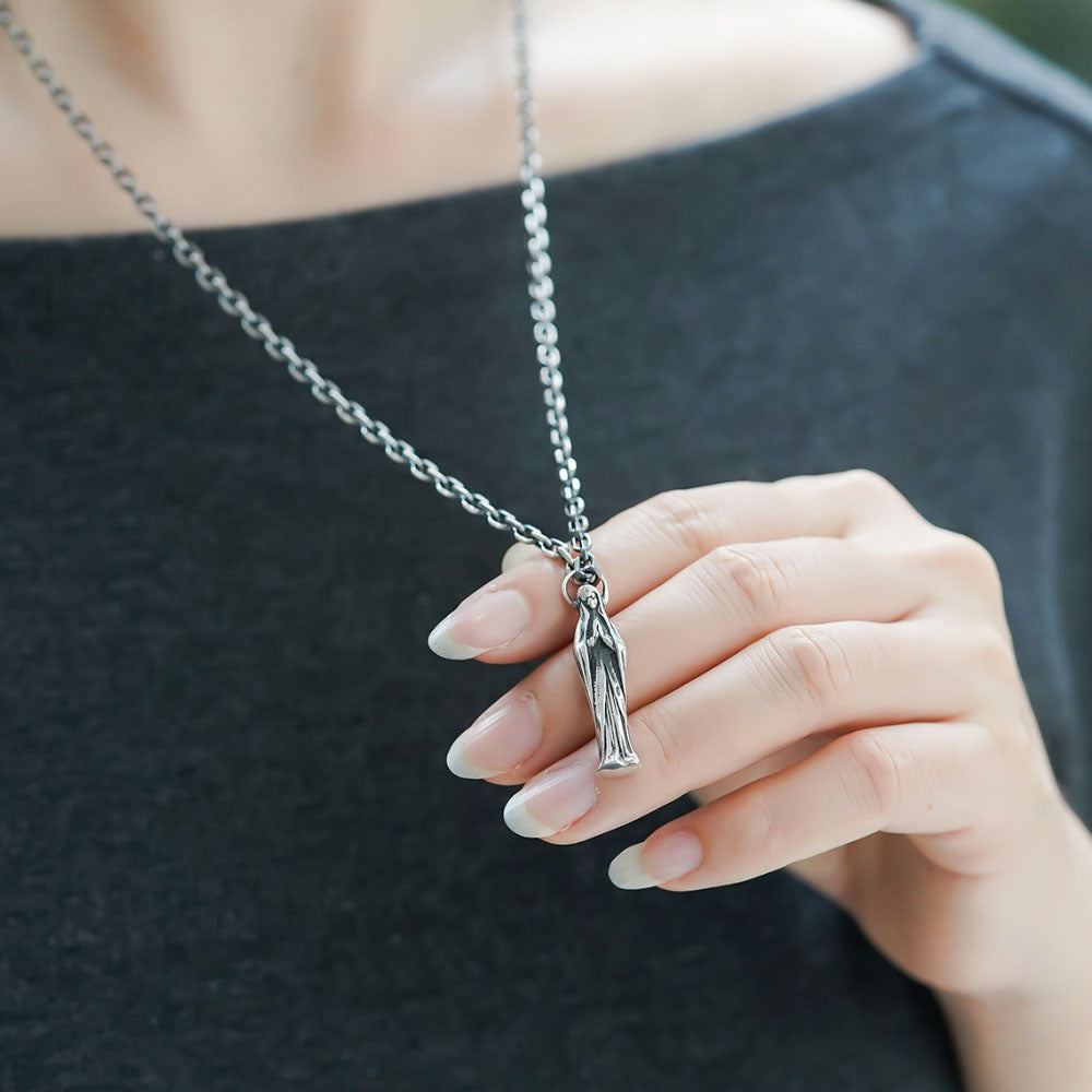 Sterling Silver Virgin Mary Statue Pendant Necklace