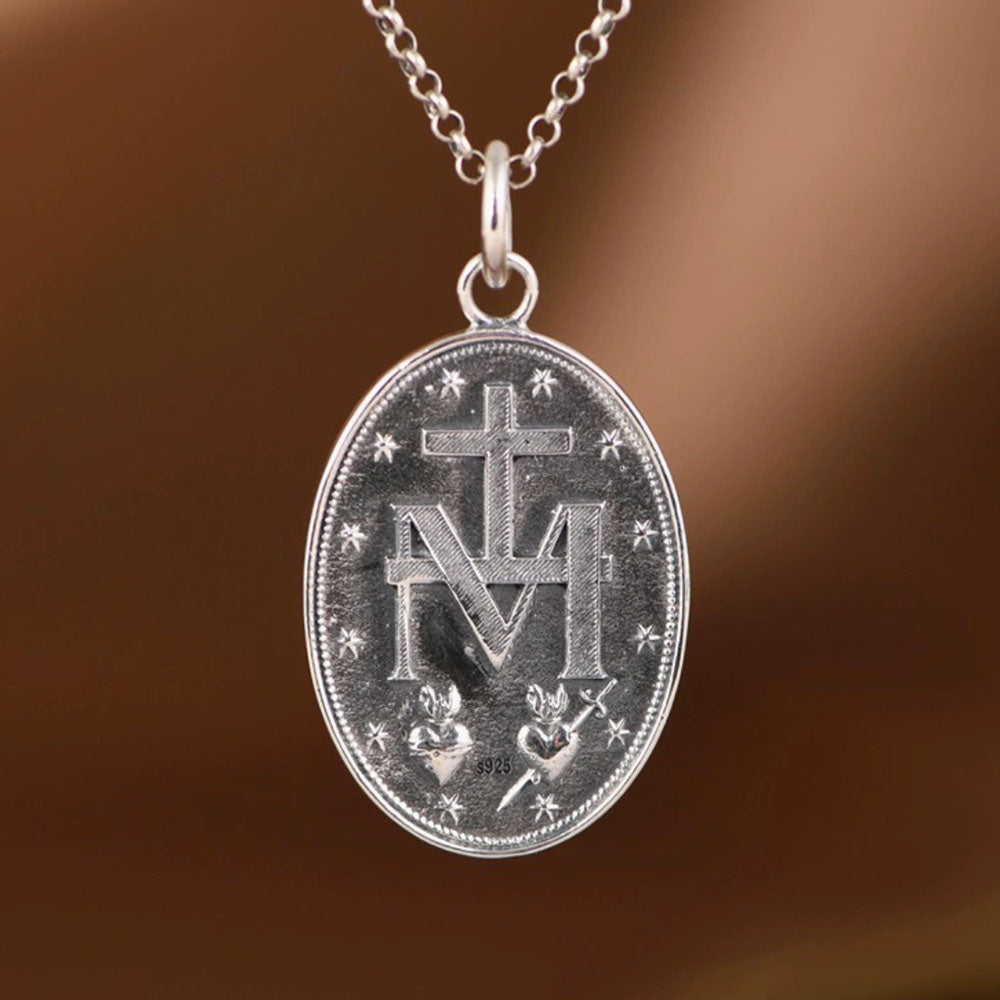 Sterling Silver Virgin Mary Tag Necklace
