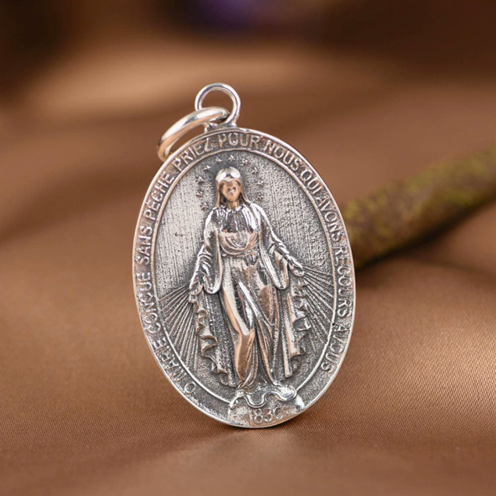 Sterling Silver Virgin Mary Tag Necklace