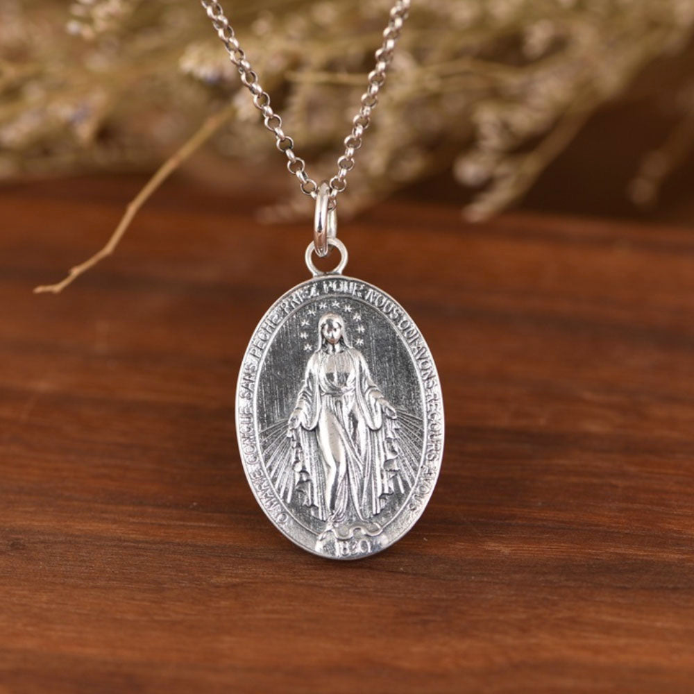 Sterling Silver Virgin Mary Tag Necklace
