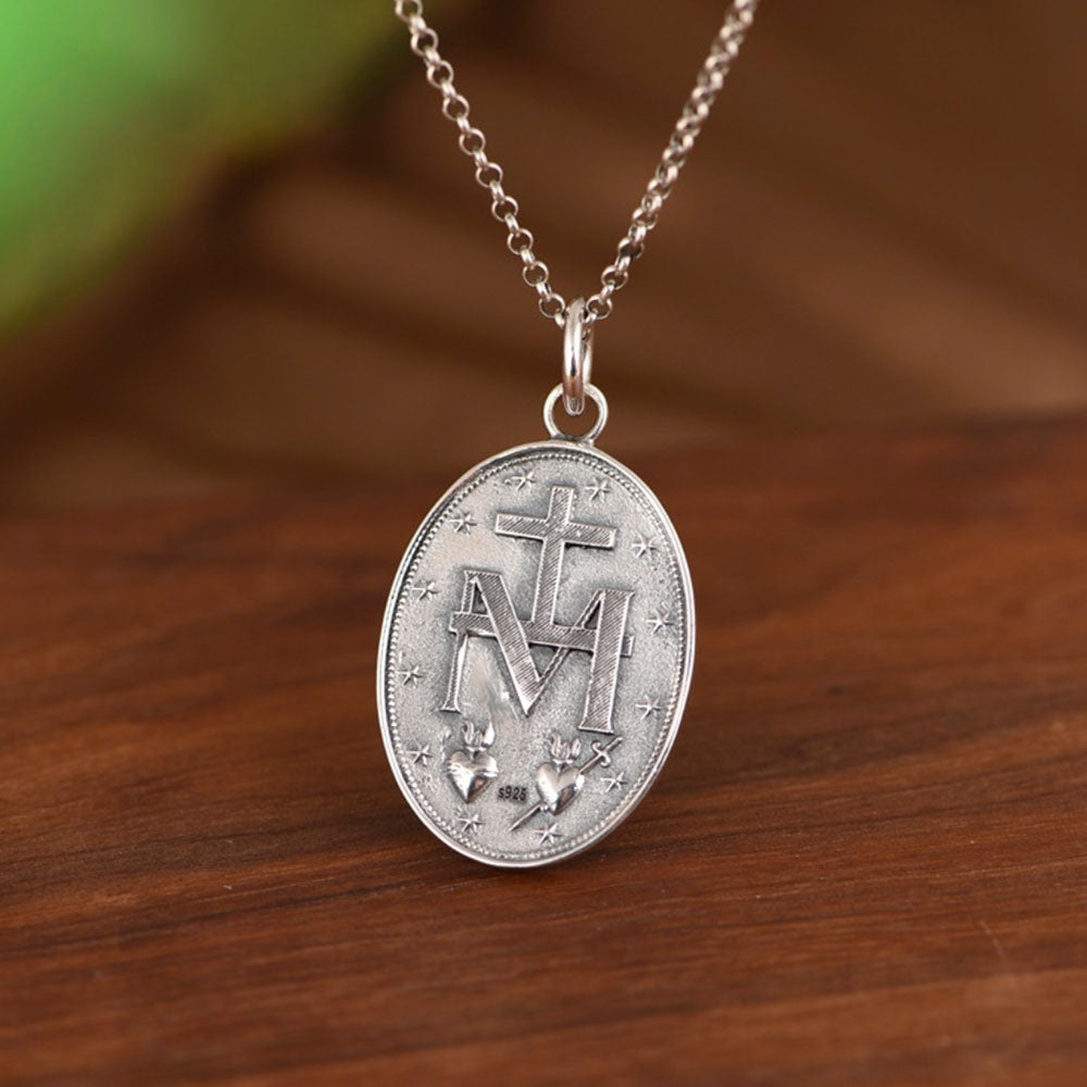 Sterling Silver Virgin Mary Tag Necklace