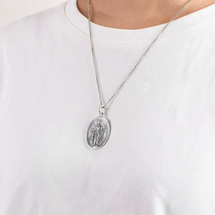 Sterling Silver Virgin Mary Tag Necklace