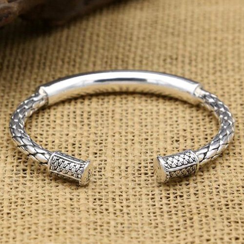 Sterling Silver Round Braided Cuff Bracelet