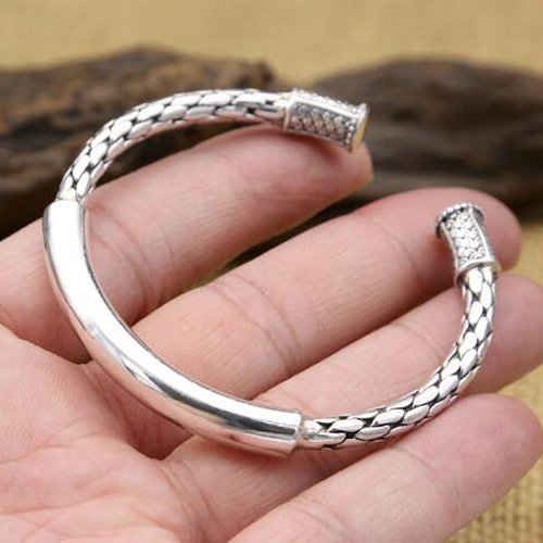 Sterling Silver Round Braided Cuff Bracelet