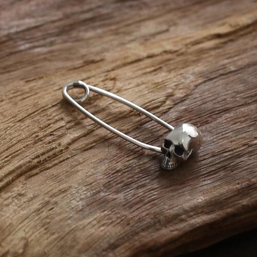 Women's Sterling Silver Skull Safety Pin Brooch