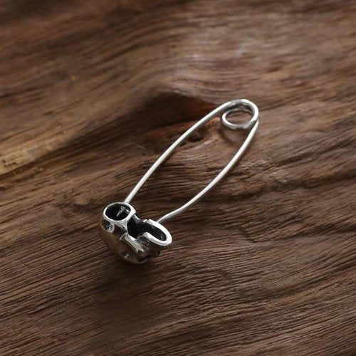 Women's Sterling Silver Skull Safety Pin Brooch