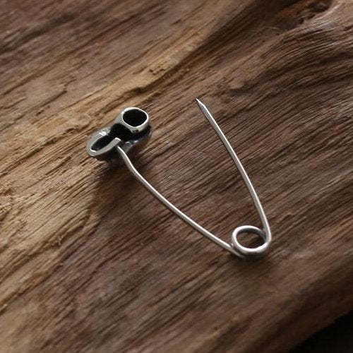 Women's Sterling Silver Skull Safety Pin Brooch