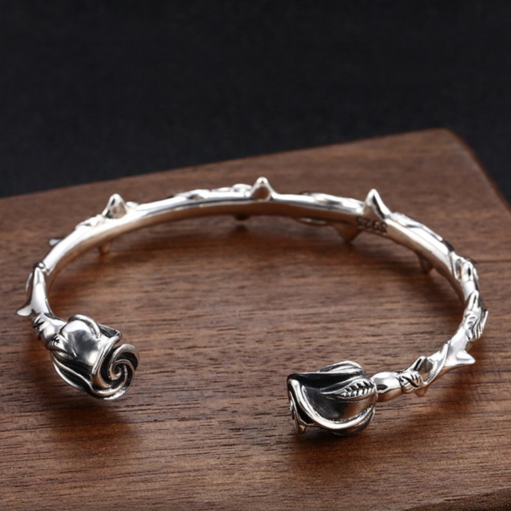 Women's Sterling Silver Rose Cuff Bracelet