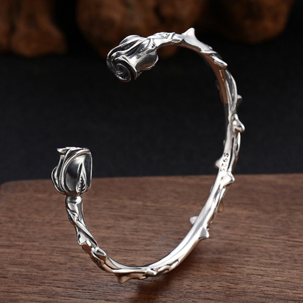 Women's Sterling Silver Rose Cuff Bracelet