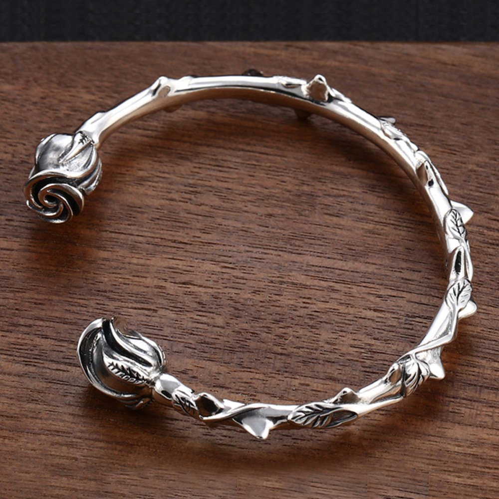 Women's Sterling Silver Rose Cuff Bracelet