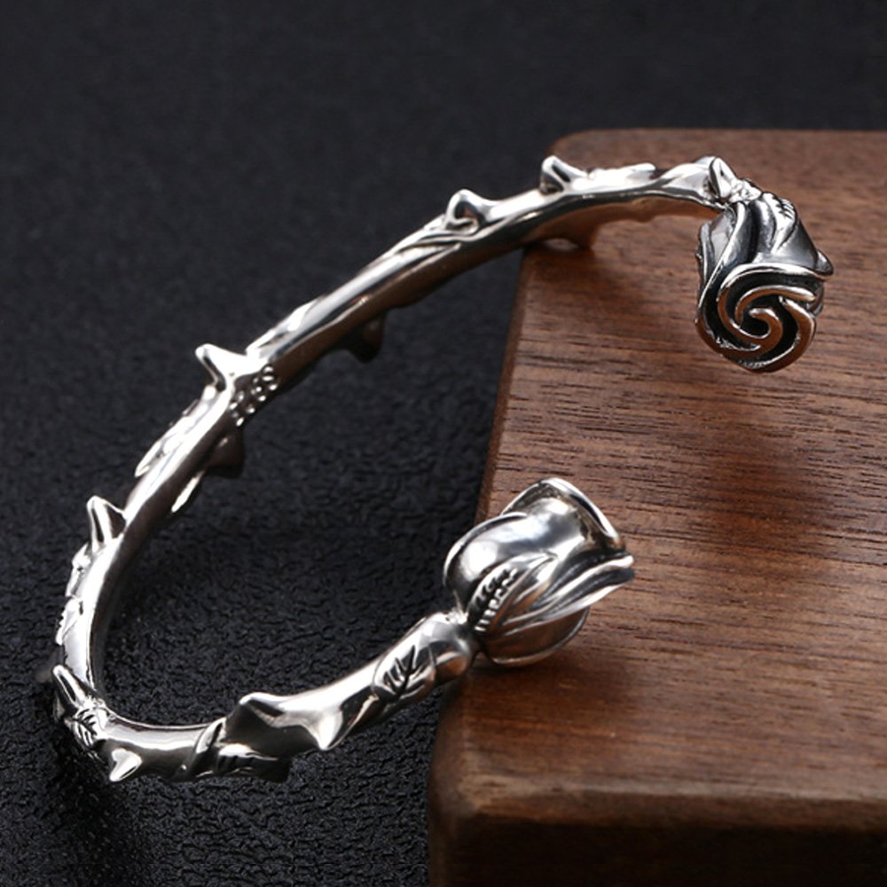 Women's Sterling Silver Rose Cuff Bracelet