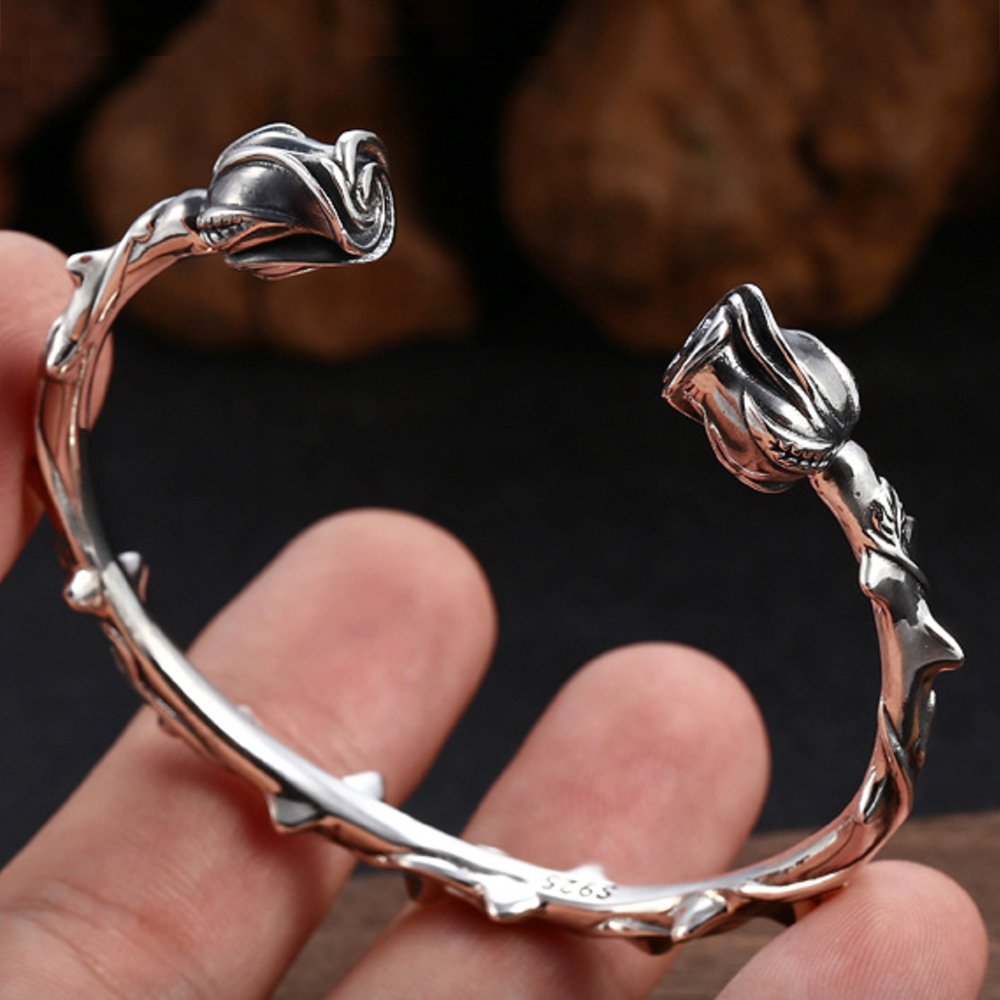 Women's Sterling Silver Rose Cuff Bracelet