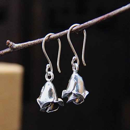 Women's Sterling Silver Rose Drop Earrings