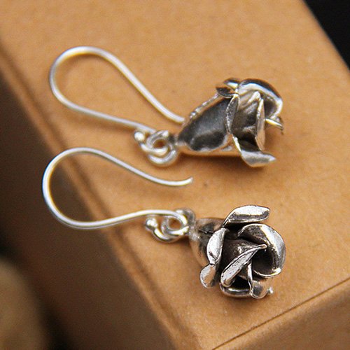 Women's Sterling Silver Rose Drop Earrings