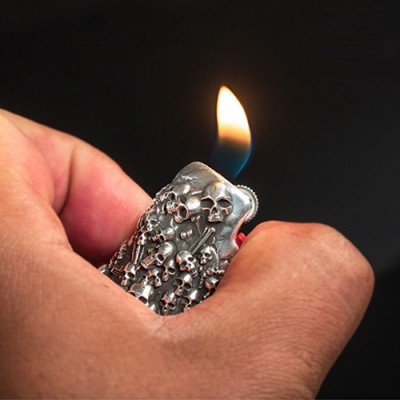 Silver Skull Lighter Case Handmade Silver BIC Lighter J5 -  Israel