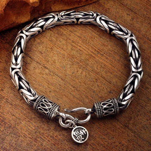Men's Fine Silver Byzantine Chain Bracelet - Jewelry1000.com