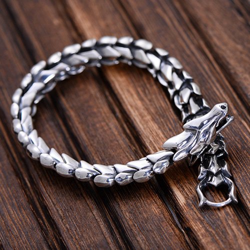 Men's Sterling Silver Bracelet, 'Silver Dragon