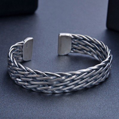 Men's Sterling Silver Wide Braided Cuff Bracelet