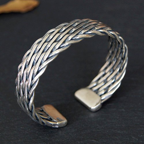 Men's Modern Sterling Silver Cuff Bracelet - Flowing Water