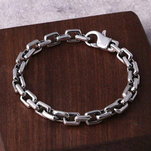 Mens Sterling Silver Rectangle Chain Bracelet - Jewelry1000.com