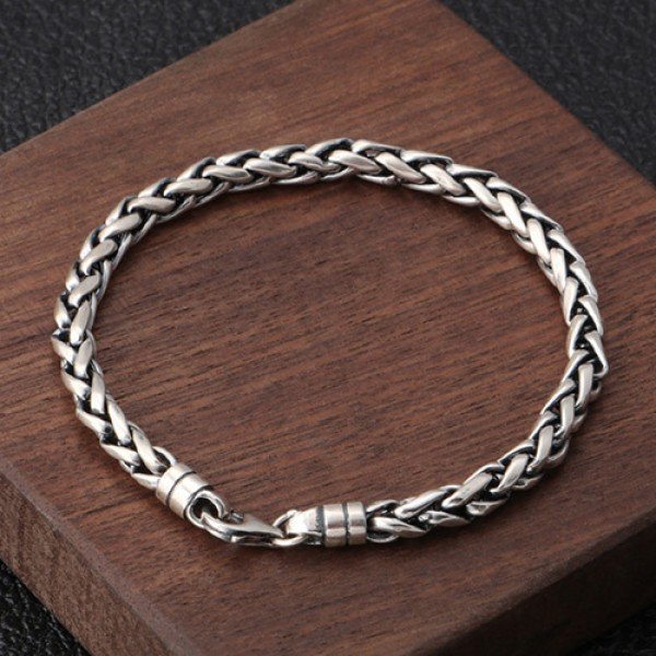 Men's Sterling Silver Braided Rope Chain Bracelet - Jewelry1000.com