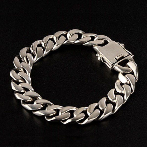 12mm Wide Heavy Mens Curb Chain Bali Handmade 925 Sterling Silver Bracelet,  7-9