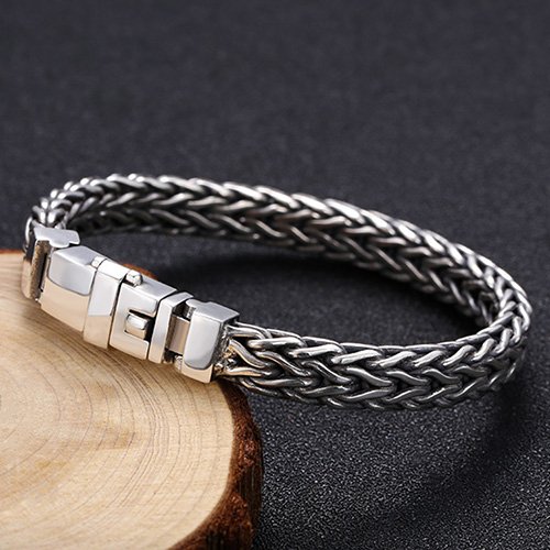 Men's Sterling Silver Thick String Braided Chain Bracelet