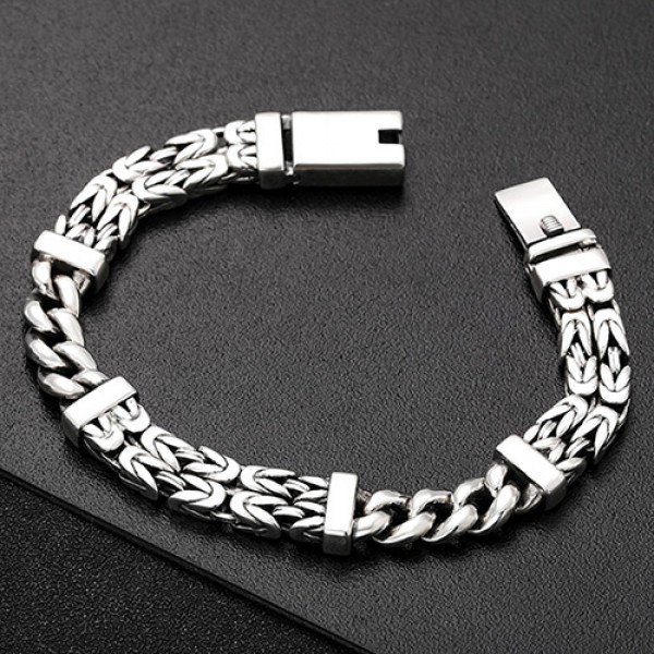 Men's Sterling Silver Byzantine and Curb Chain Bracelet - Jewelry1000.com