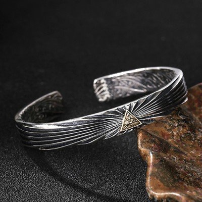Men's Sterling Silver All-Seeing Eye Cuff Bracelet