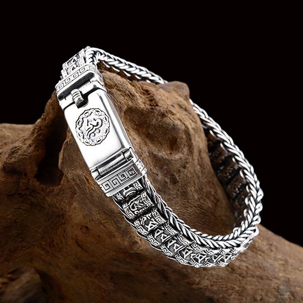 Men's Sterling Silver Buddhist Prayer Wheels Bracelet - Jewelry1000.com