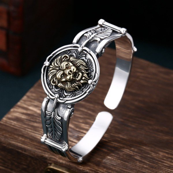 Lion head leather bracelet Custom leather bangles – WikkedKnot jewelry